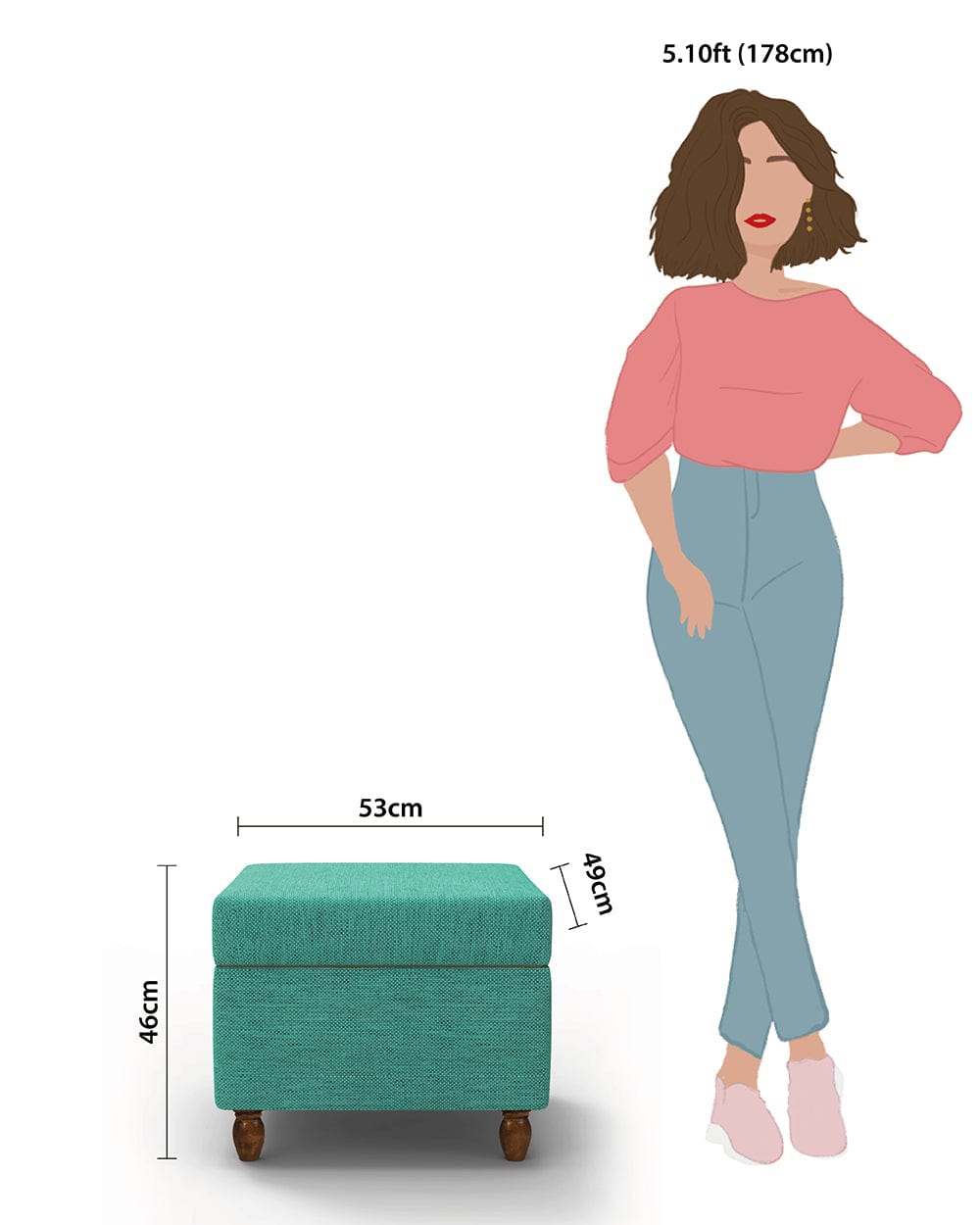 Chumbak Modern Trunk Storage Ottoman - Maldivian Teal