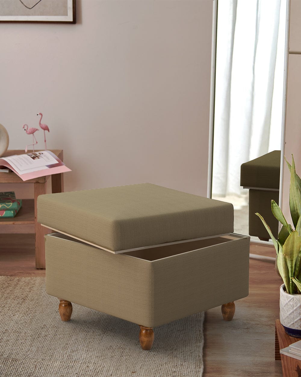 Chumbak Modern Trunk Storage Ottoman - Beach Beige