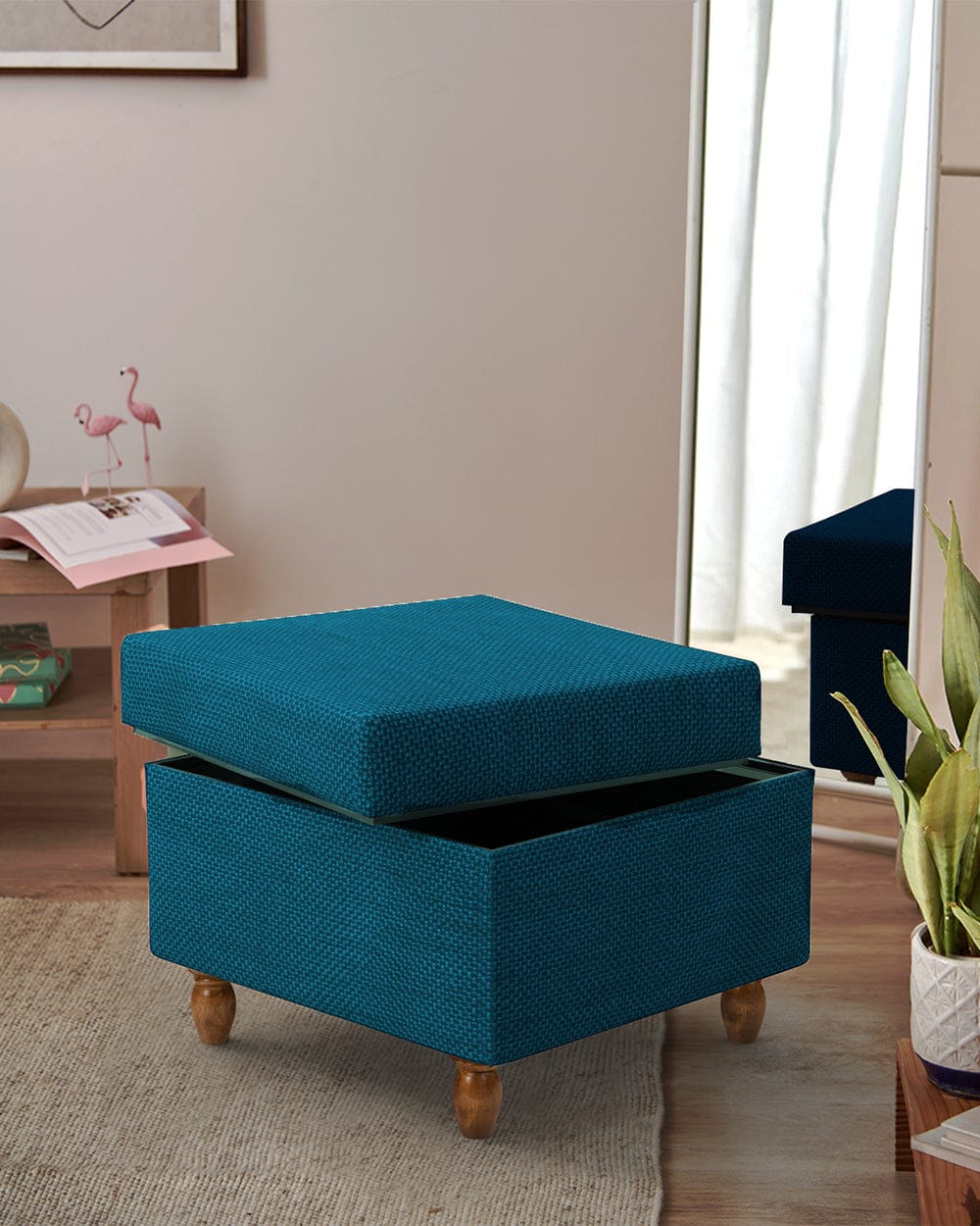 Chumbak Modern Trunk Storage Ottoman - Mediterranian Blue