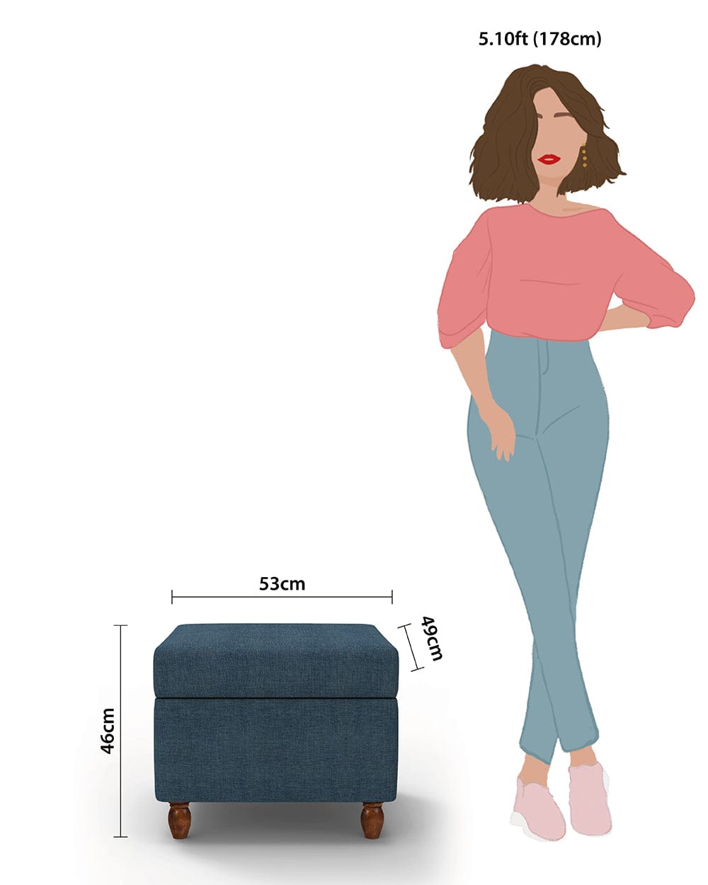 Chumbak Modern Trunk Storage Ottoman - Sailor Blue