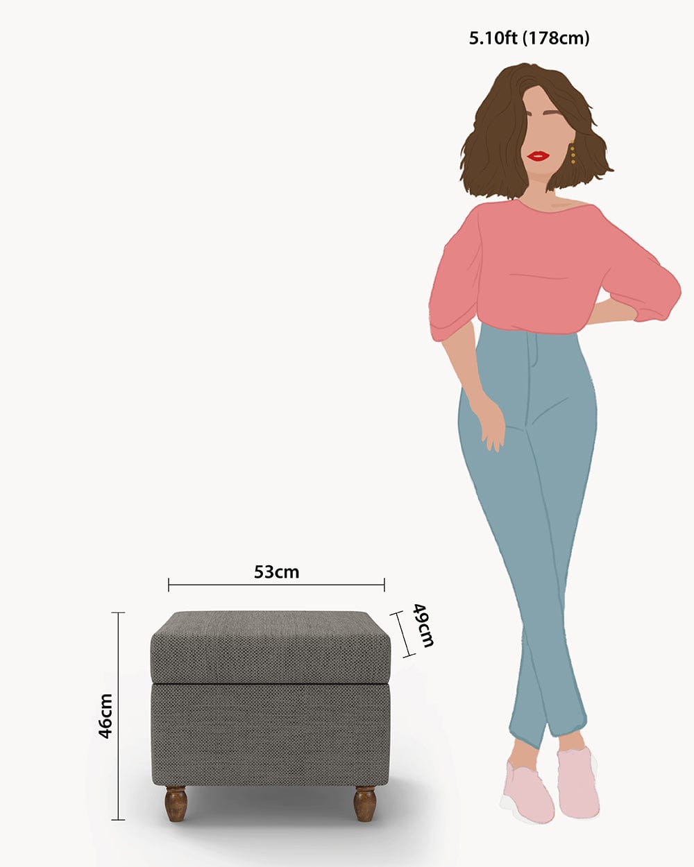 Chumbak Modern Trunk Storage Ottoman - Bangalore Grey