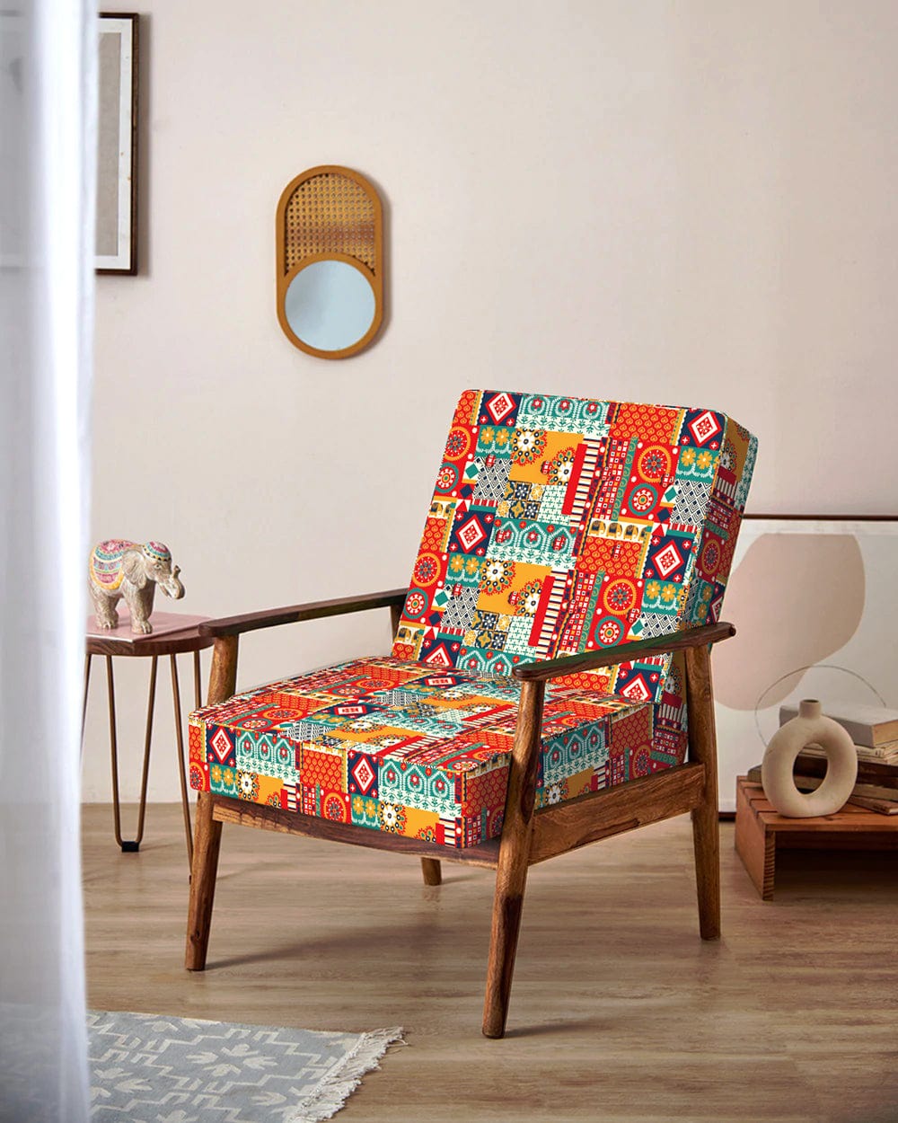 Chumbak Memsaab Arm Chair - Floral Swirls Red