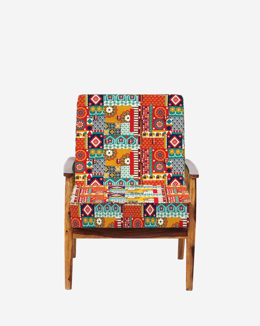 Chumbak Memsaab Arm Chair - Floral Swirls Red