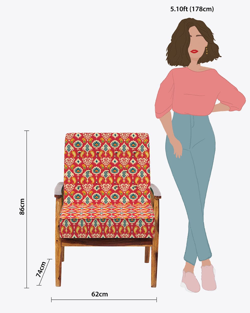 Chumbak Memsaab Arm Chair - Red Ikkat