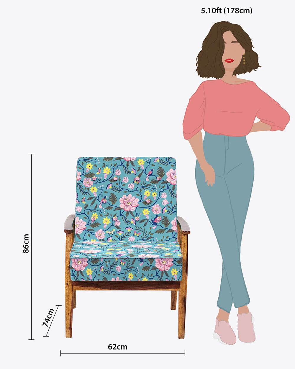 Chumbak Memsaab Arm Chair - Spring Bloom Teal