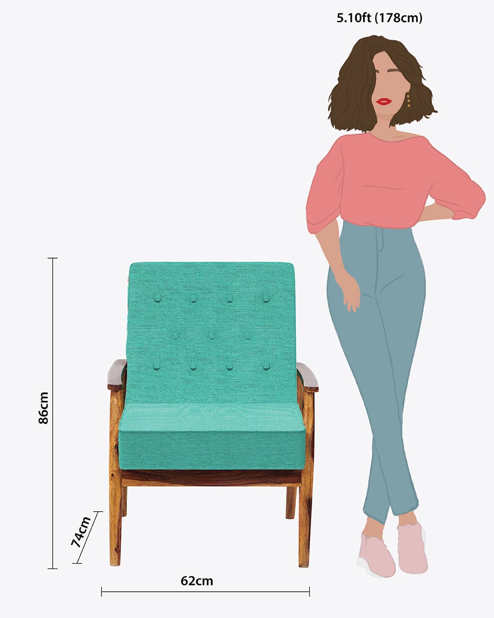 Chumbak Memsaab Arm Chair - Maldivian Teal