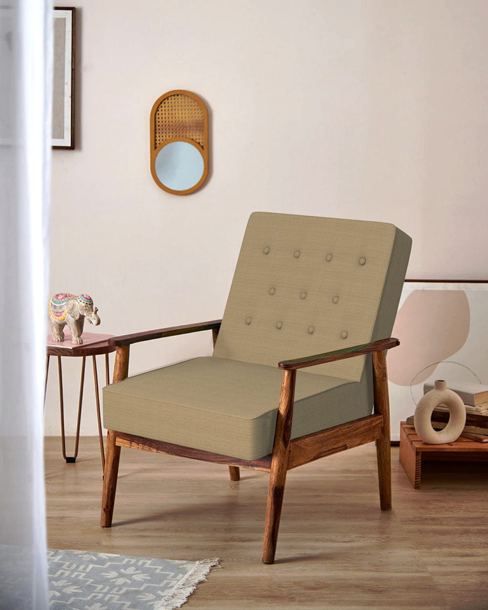 Chumbak Memsaab Arm Chair - Beach Beige