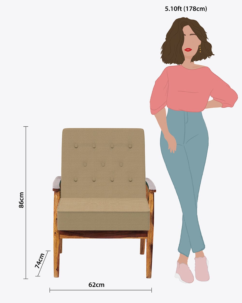 Chumbak Memsaab Arm Chair - Beach Beige