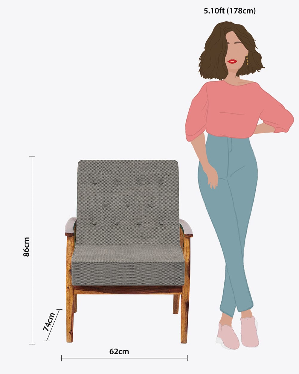 Chumbak Memsaab Arm Chair - Bangalore Grey