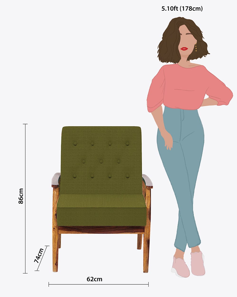 Chumbak Memsaab Arm Chair - Savanna Green