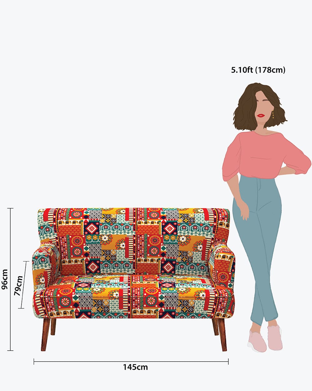 Chumbak Jodhpur Love Seat - Floral Swirls Red