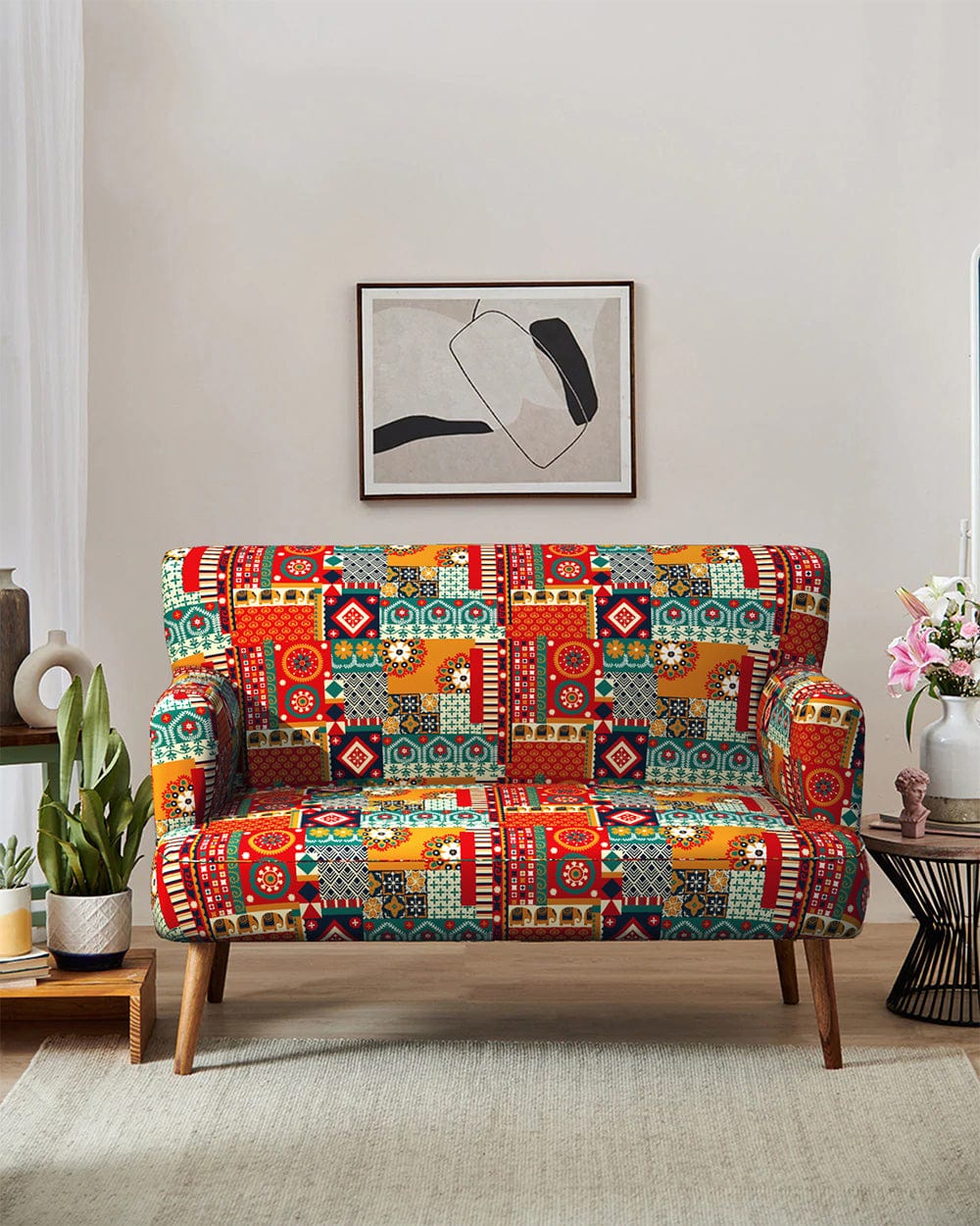 Chumbak Jodhpur Love Seat - Floral Swirls Red