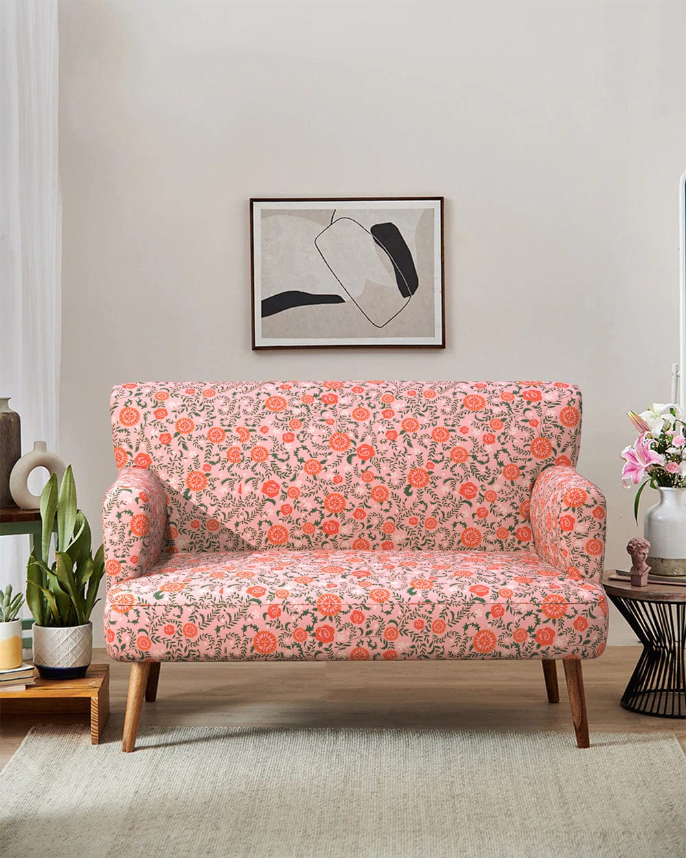 Chumbak Jodhpur Love Seat - Earthy Florals Peach