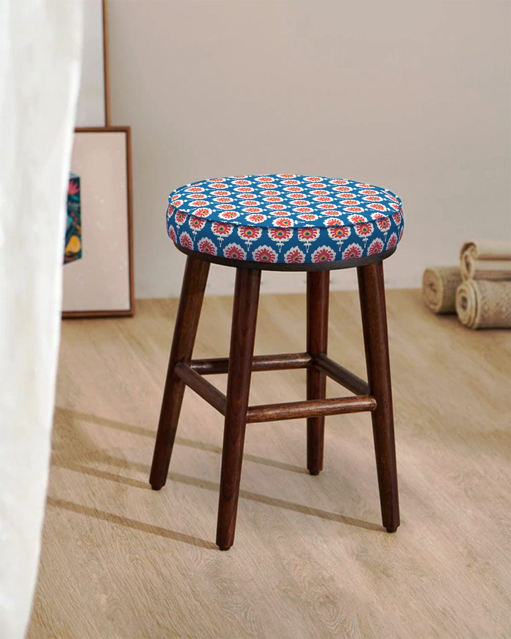 Chumbak English Cafe Stool - Blue Ikkat