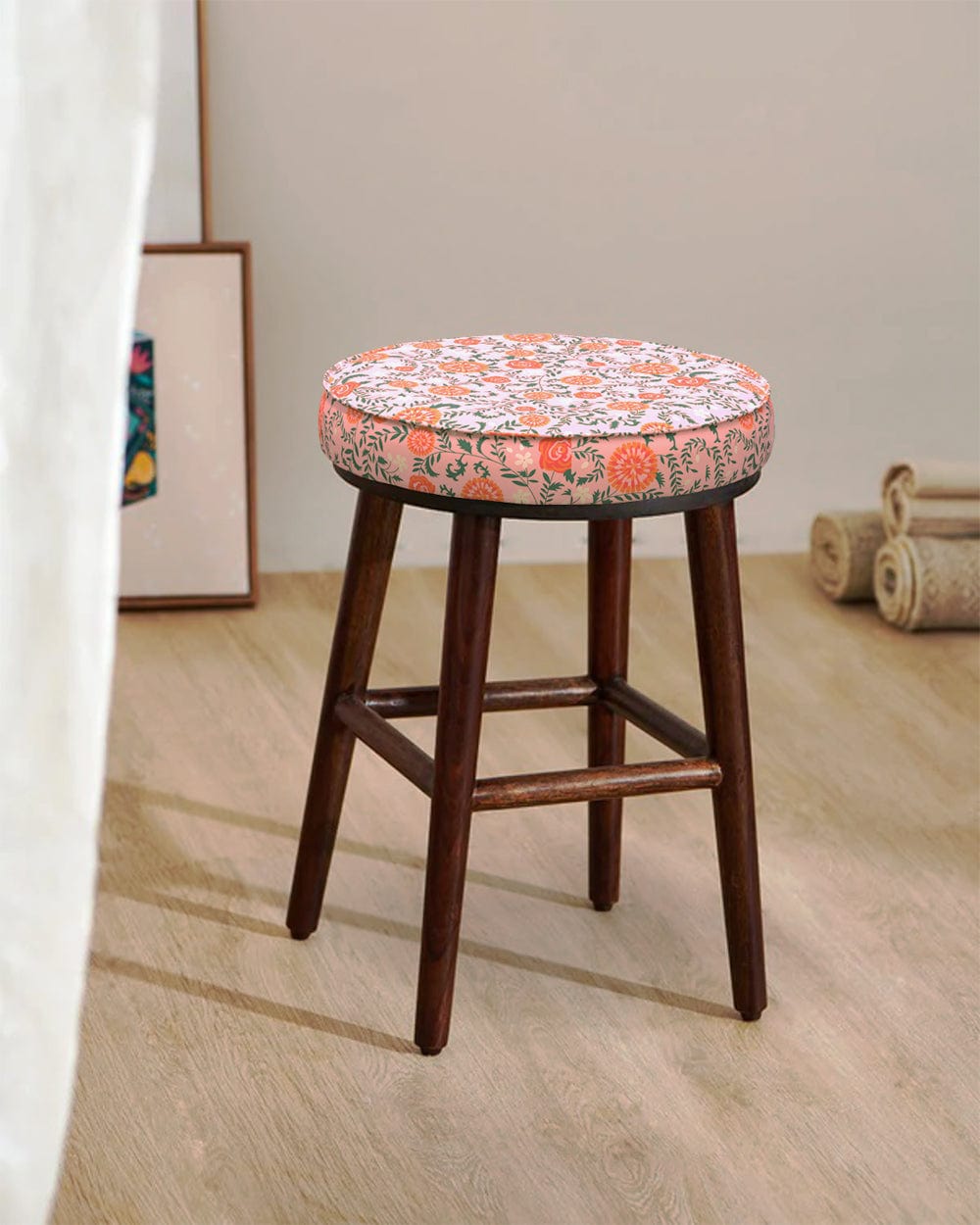 Chumbak English Cafe Stool - Earthy Florals Peach