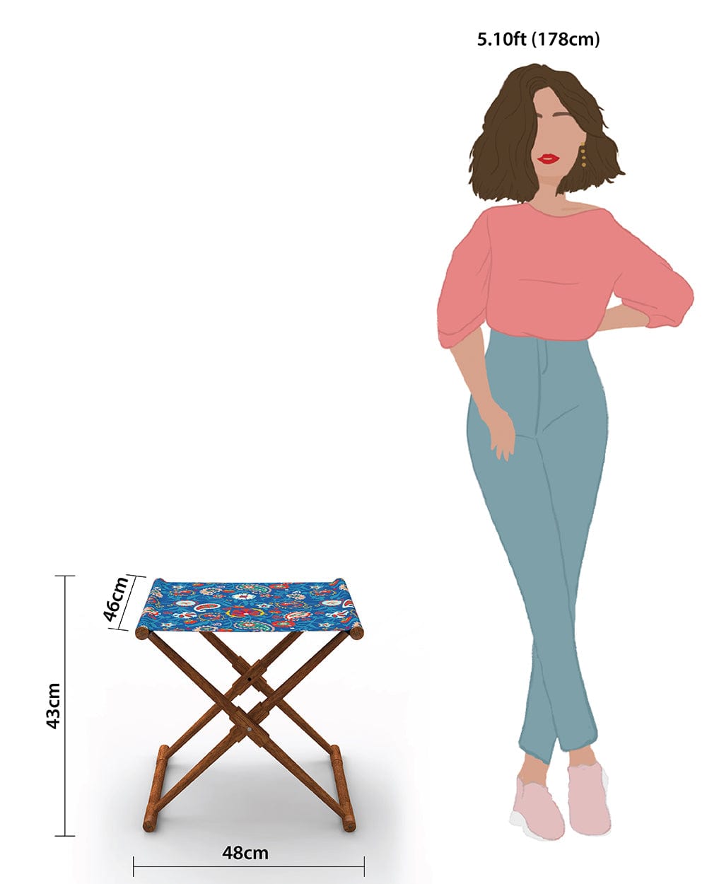 Chumbak Bistro Folding Bench - India Paisleys Blue