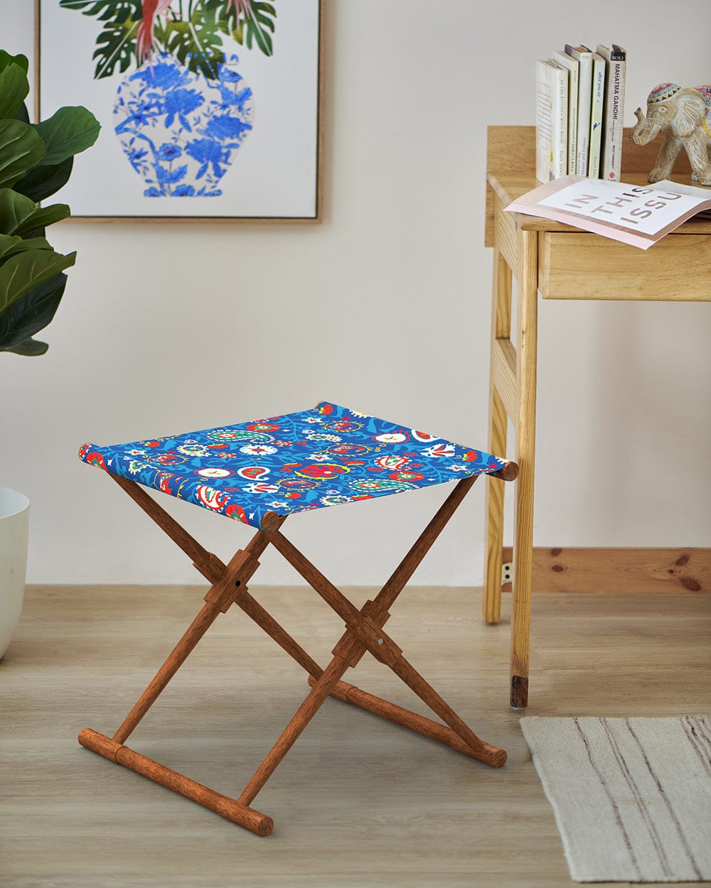 Chumbak Bistro Folding Bench - India Paisleys Blue
