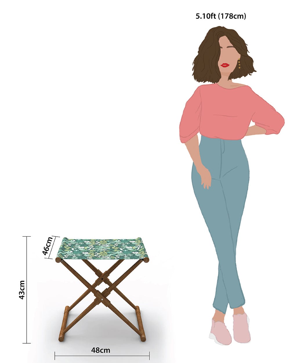 Chumbak Bistro Folding Bench - Tropical Ikkat Green