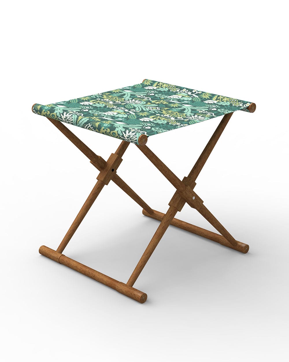 Chumbak Bistro Folding Bench - Tropical Ikkat Green
