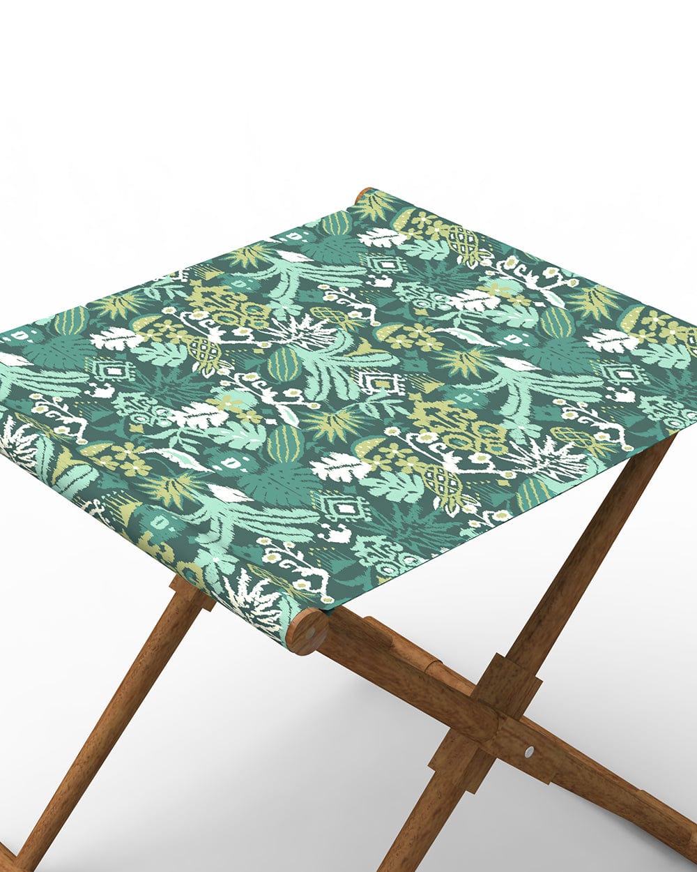 Chumbak Bistro Folding Bench - Tropical Ikkat Green