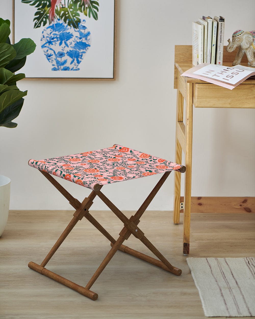 Chumbak Bistro Folding Bench - Earthy Florals Peach