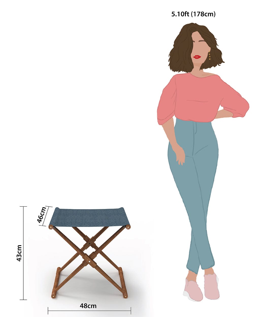 Chumbak Bistro Folding Bench - Sailor Blue