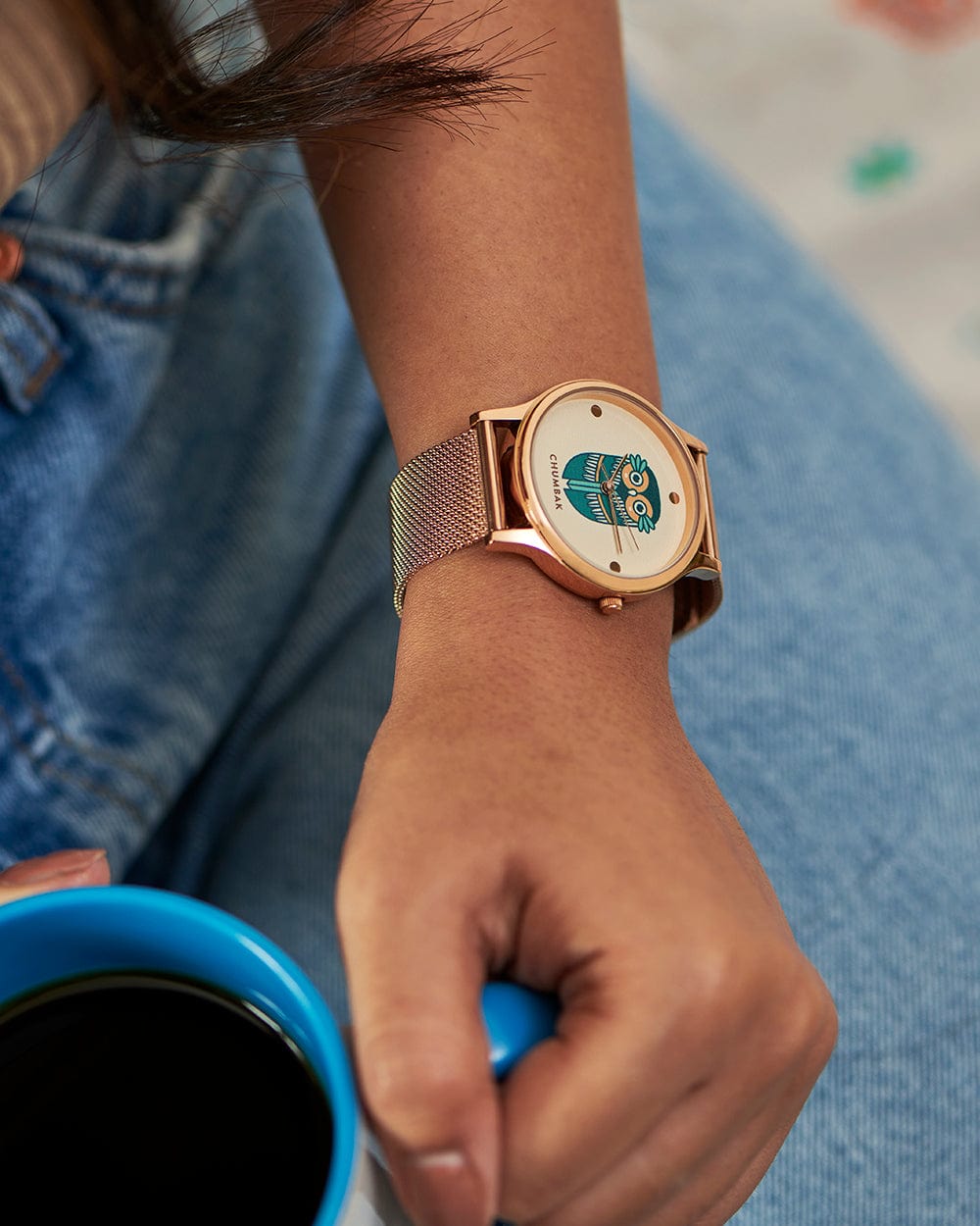 TEAL by Chumbak Vintage Owl Watch, Metal Mesh Strap