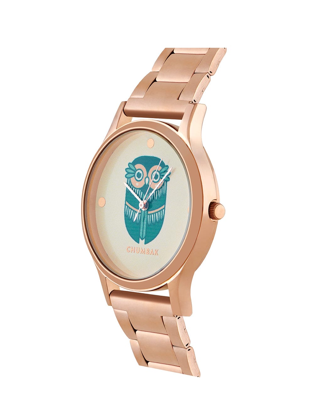 Chumbak TEAL by Chumbak Vintage Owl Watch, Metal link Strap