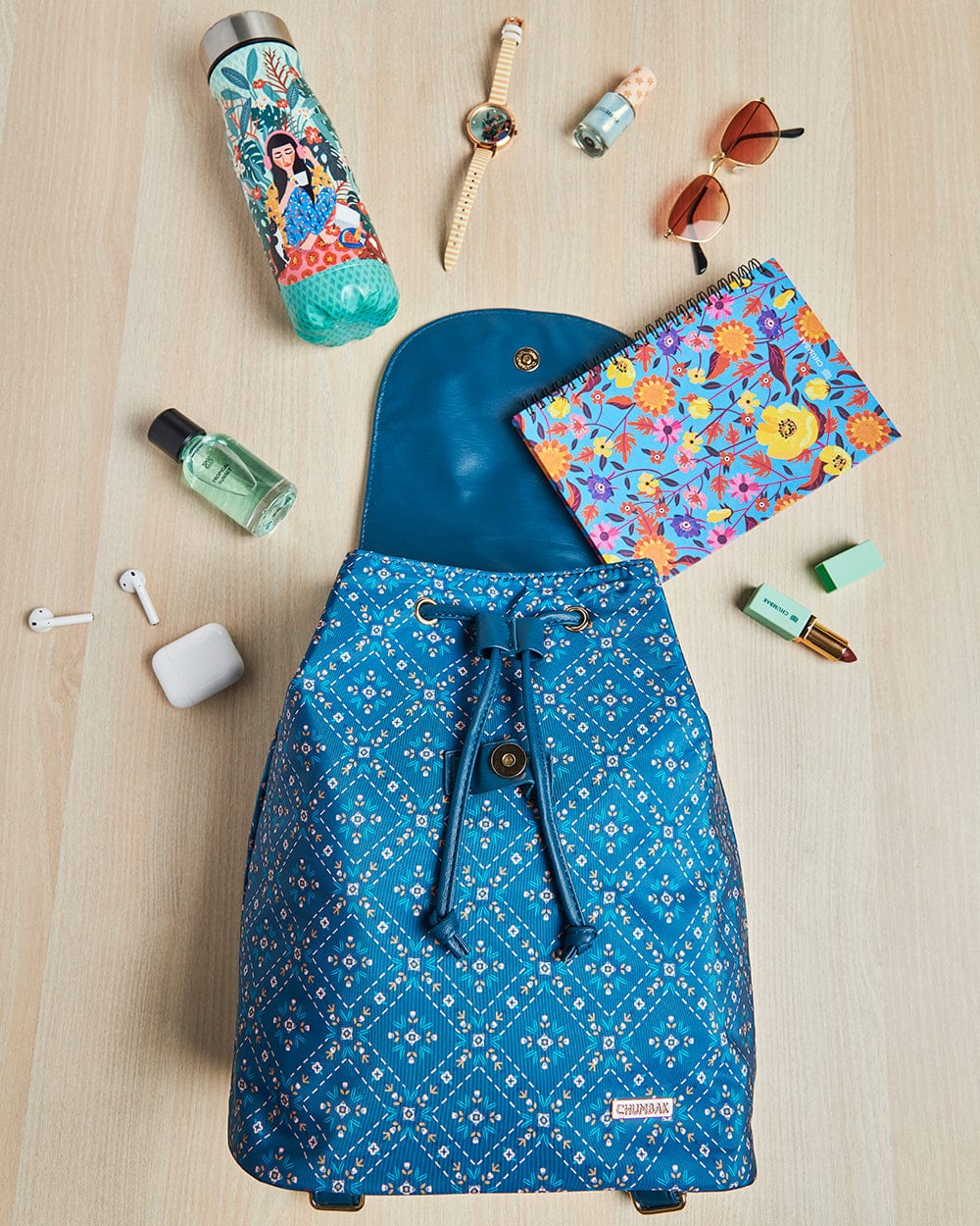 Chumbak Geometric Flora Backpack - Navy Blue