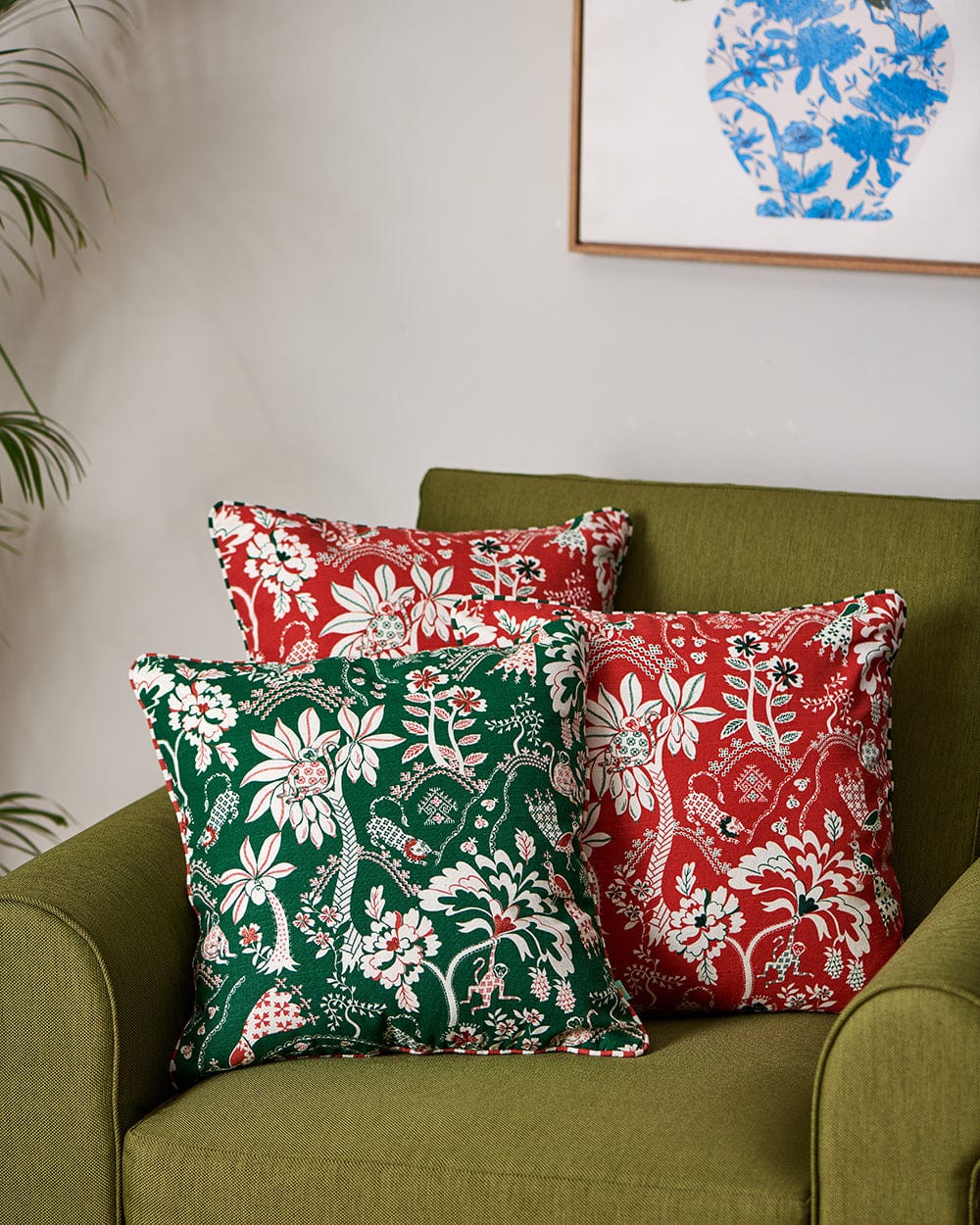 Chumbak Bageecha 16" Kasuti Cushion Cover Set | Set of 3