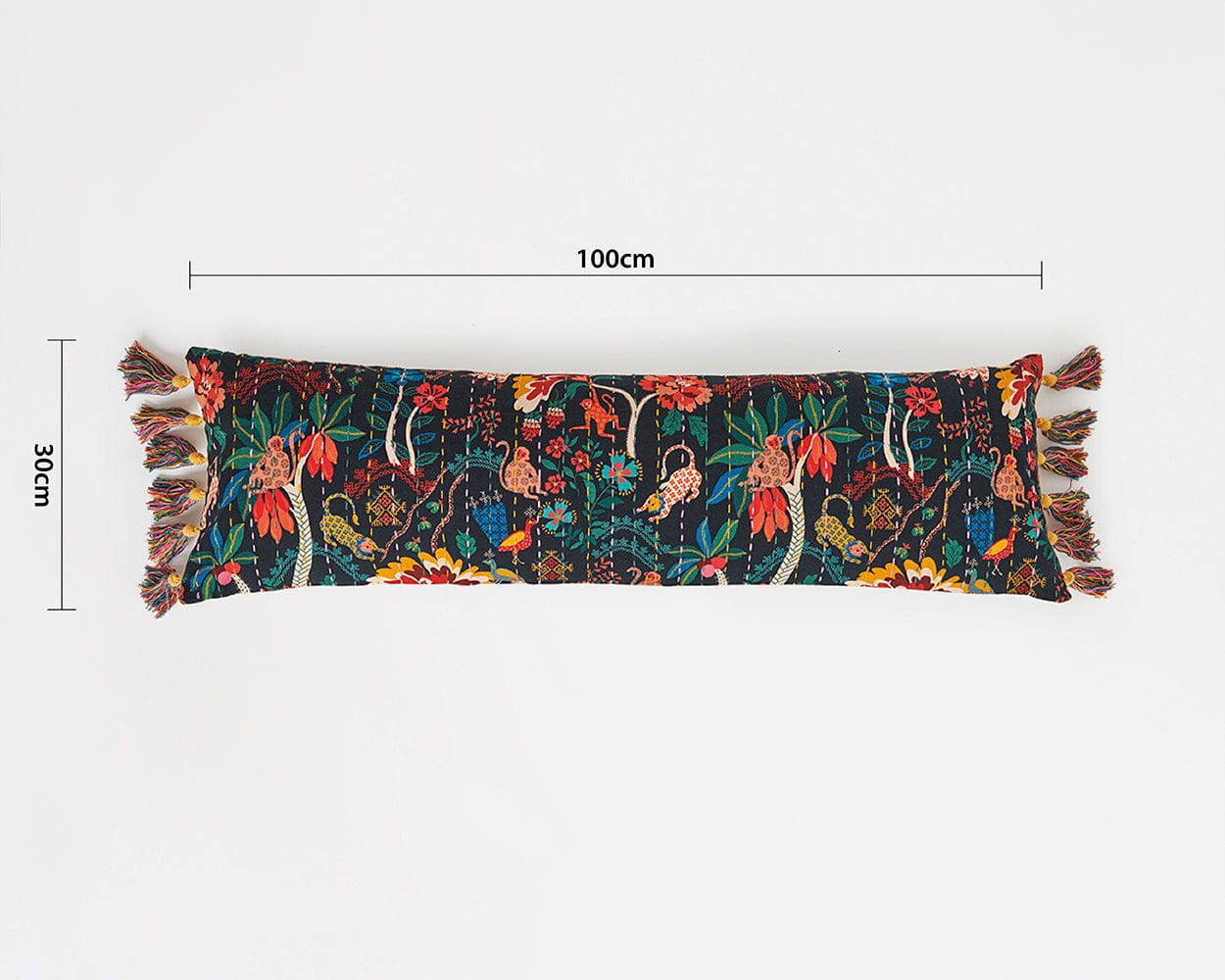 Chumbak Jungle Kasuti Lumbar Cushion Cover | 30 cm x 100 cm