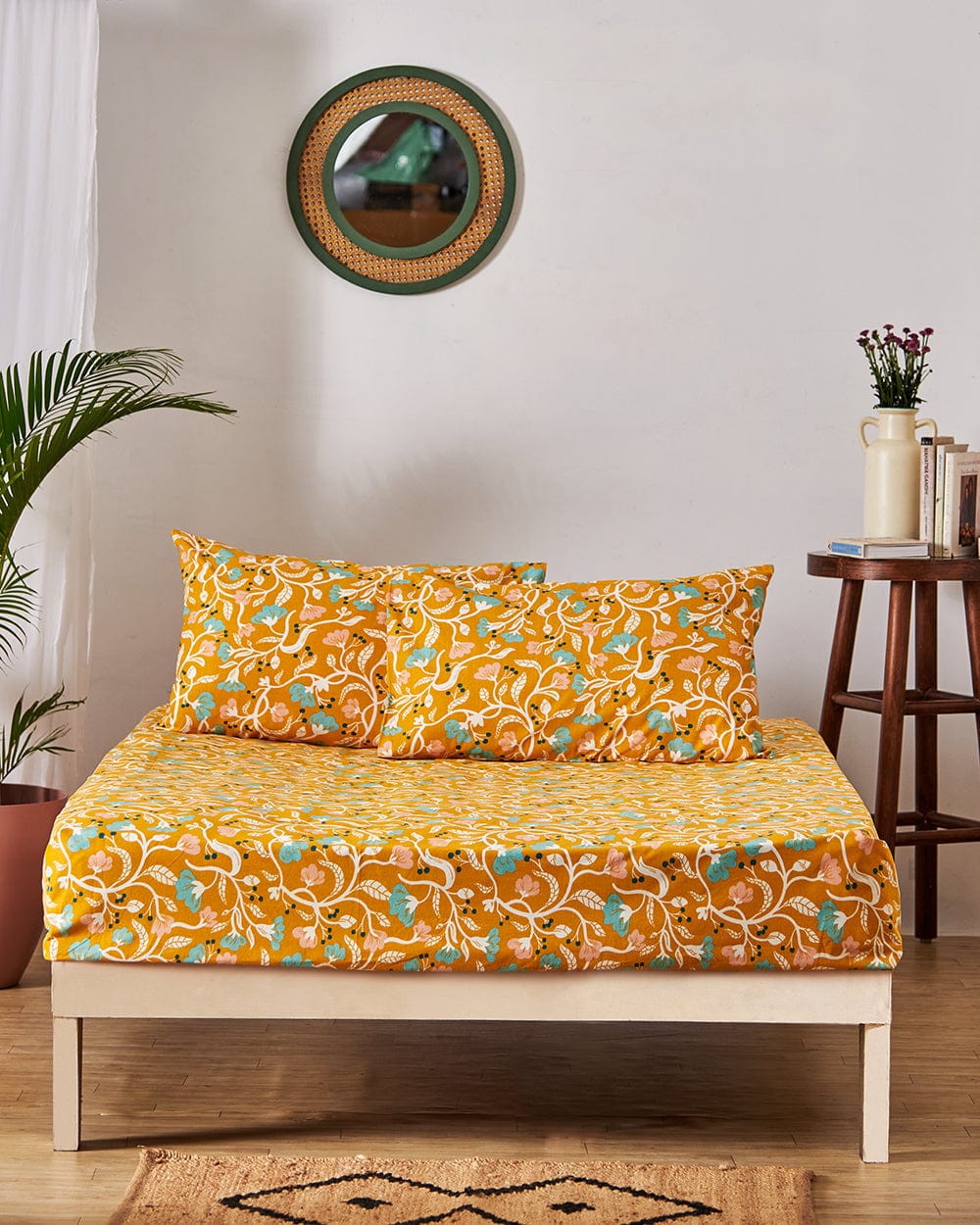 Chumbak TEAL by Chumbak Holland Flower Fields Bedsheet-Queen size, 136TC