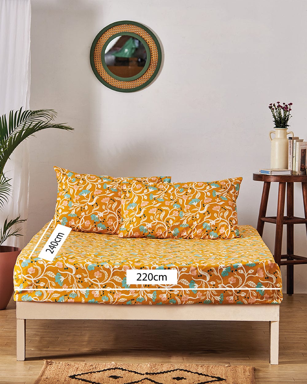 Chumbak TEAL by Chumbak Holland Flower Fields Bedsheet-Queen size, 136TC