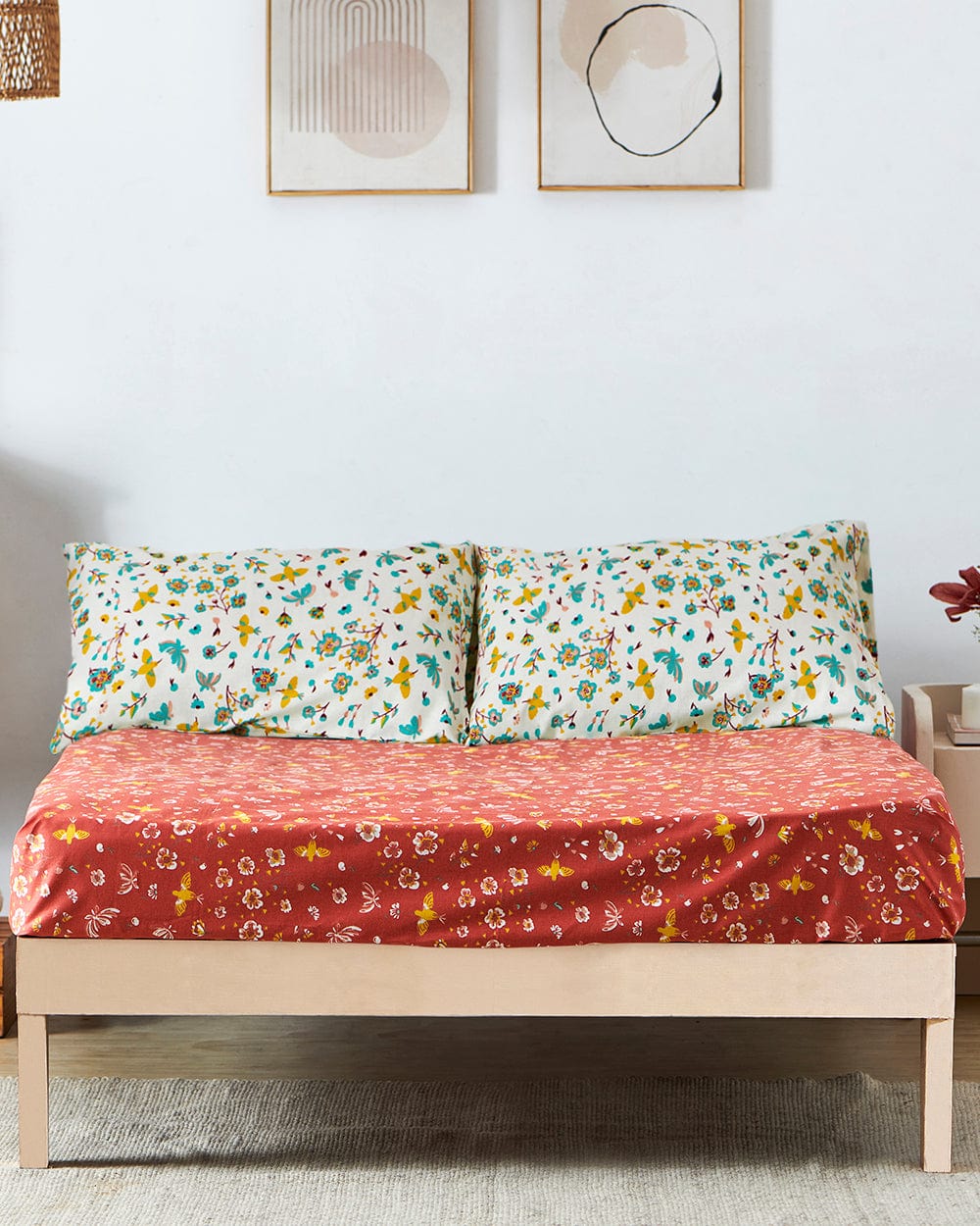 Chumbak TEAL by Chumbak Arizona Hummingbird Bedsheet-Queen size, 136TC