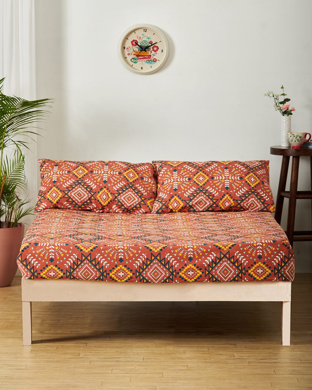 Chumbak TEAL by Chumbak Mexico Aztec Bedsheet-Queen size, 136TC