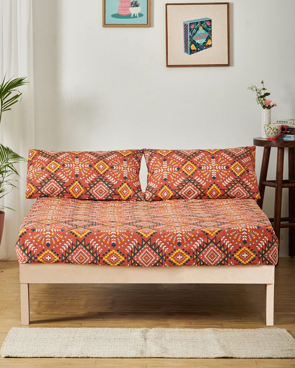 Chumbak TEAL by Chumbak Mexico Aztec Bedsheet-Queen size, 136TC