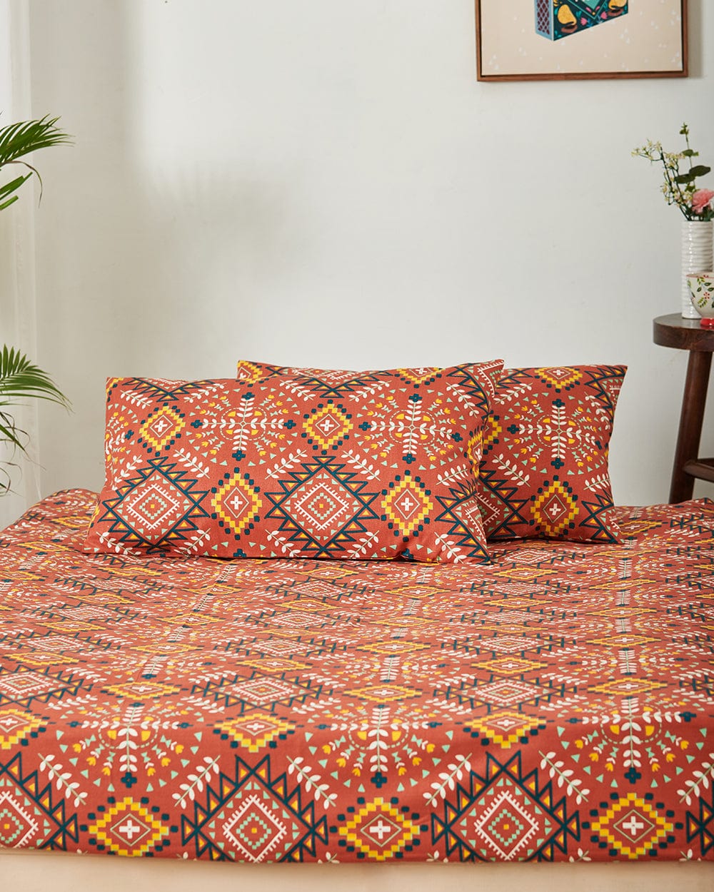 Chumbak TEAL by Chumbak Mexico Aztec Bedsheet-Queen size, 136TC