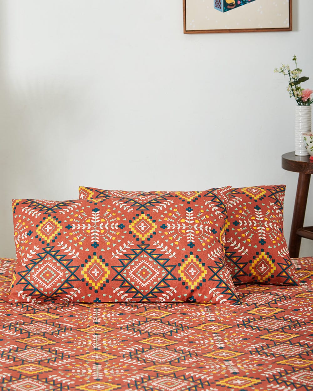 Chumbak TEAL by Chumbak Mexico Aztec Bedsheet-Queen size, 136TC