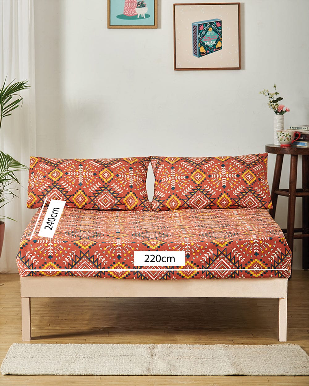 Chumbak TEAL by Chumbak Mexico Aztec Bedsheet-Queen size, 136TC