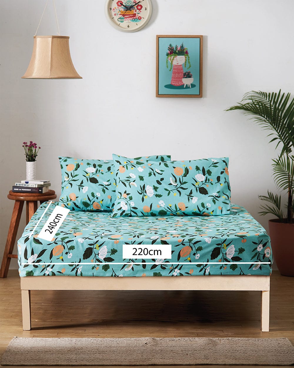 Chumbak TEAL by Chumbak Mexico Peachy Floral Bedsheet-Queen size, 136TC