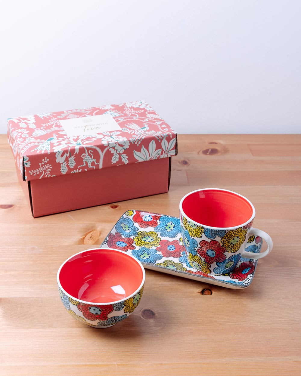 Chumbak Flowerbeds Mosaic Snack Set - Mug, Snack bowl & Snack platter 