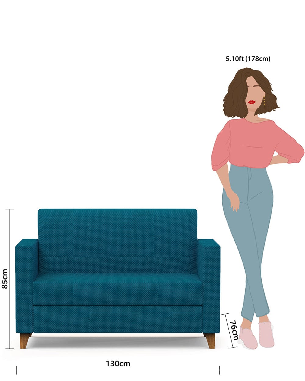 Chumbak Modern Loveseat-Mediterranian Blue
