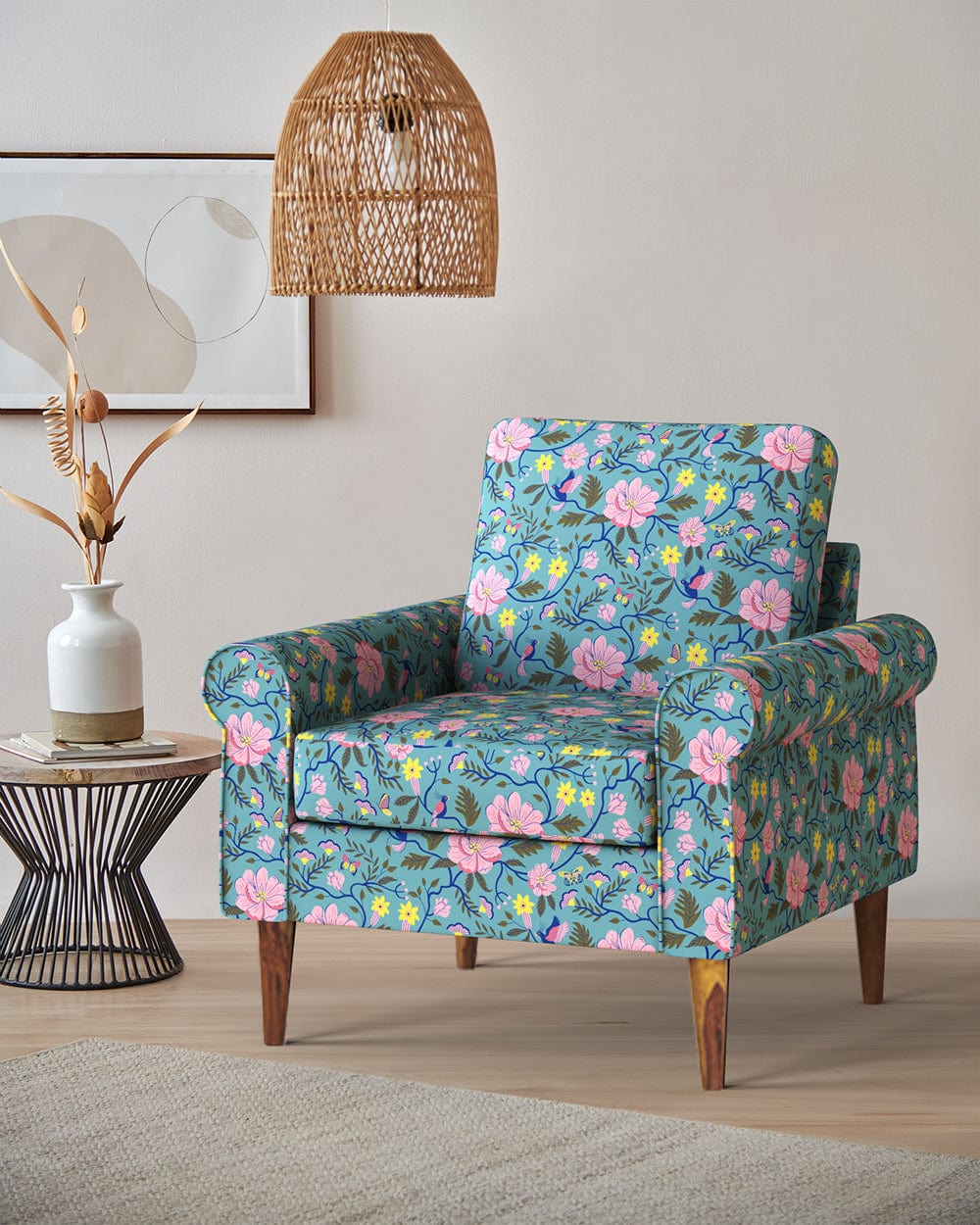 Chumbak Colonial Couch Single Seater Spring Bloom Teal