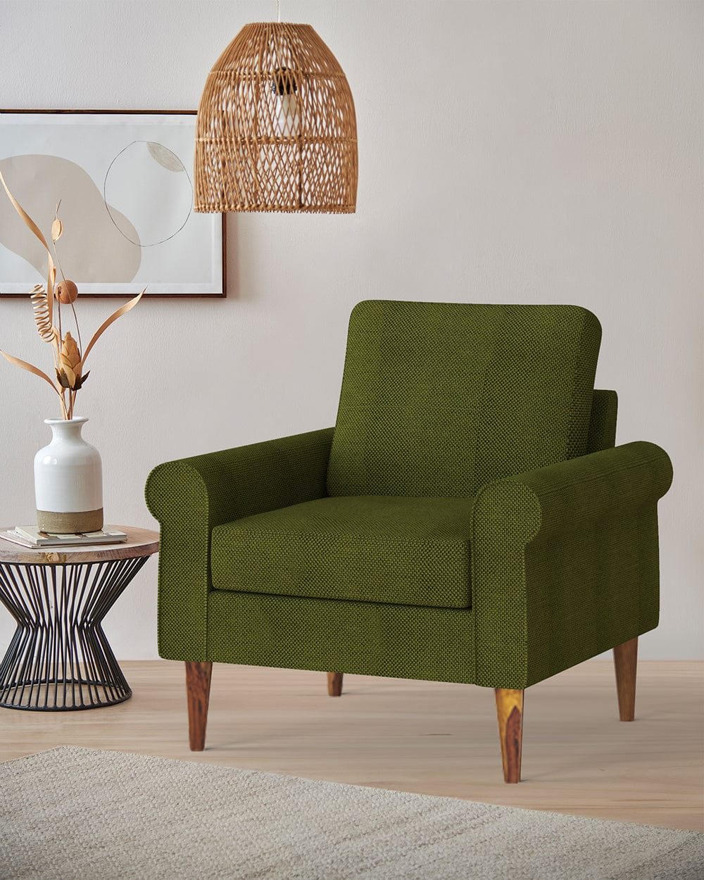 Chumbak Colonial Couch Single Seater Savanna Green Green