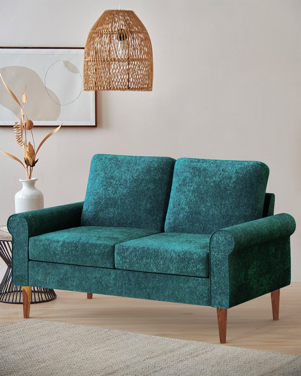 Chumbak Colonial Couch 2 Seater Green Velvet Dark Green