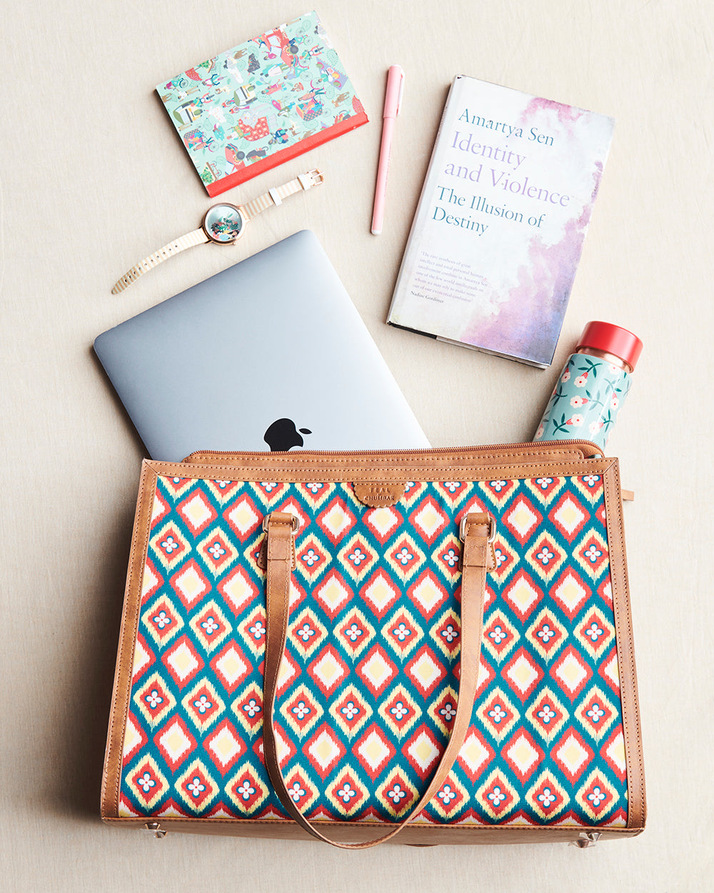 Teal by Chumbak Ikkat Glow Office Tote