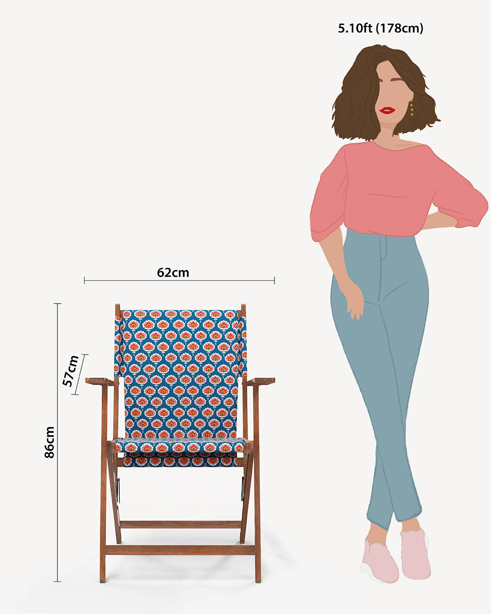 Bistro Folding Chair Blue Ikkat