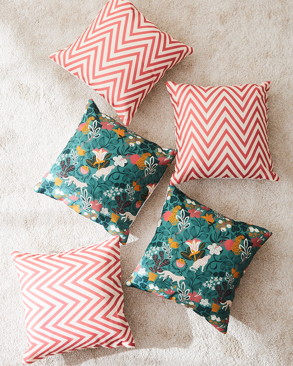 Teal by Chumbak 16" Cushion Covers , Set of 5 Multi color| Zip closure