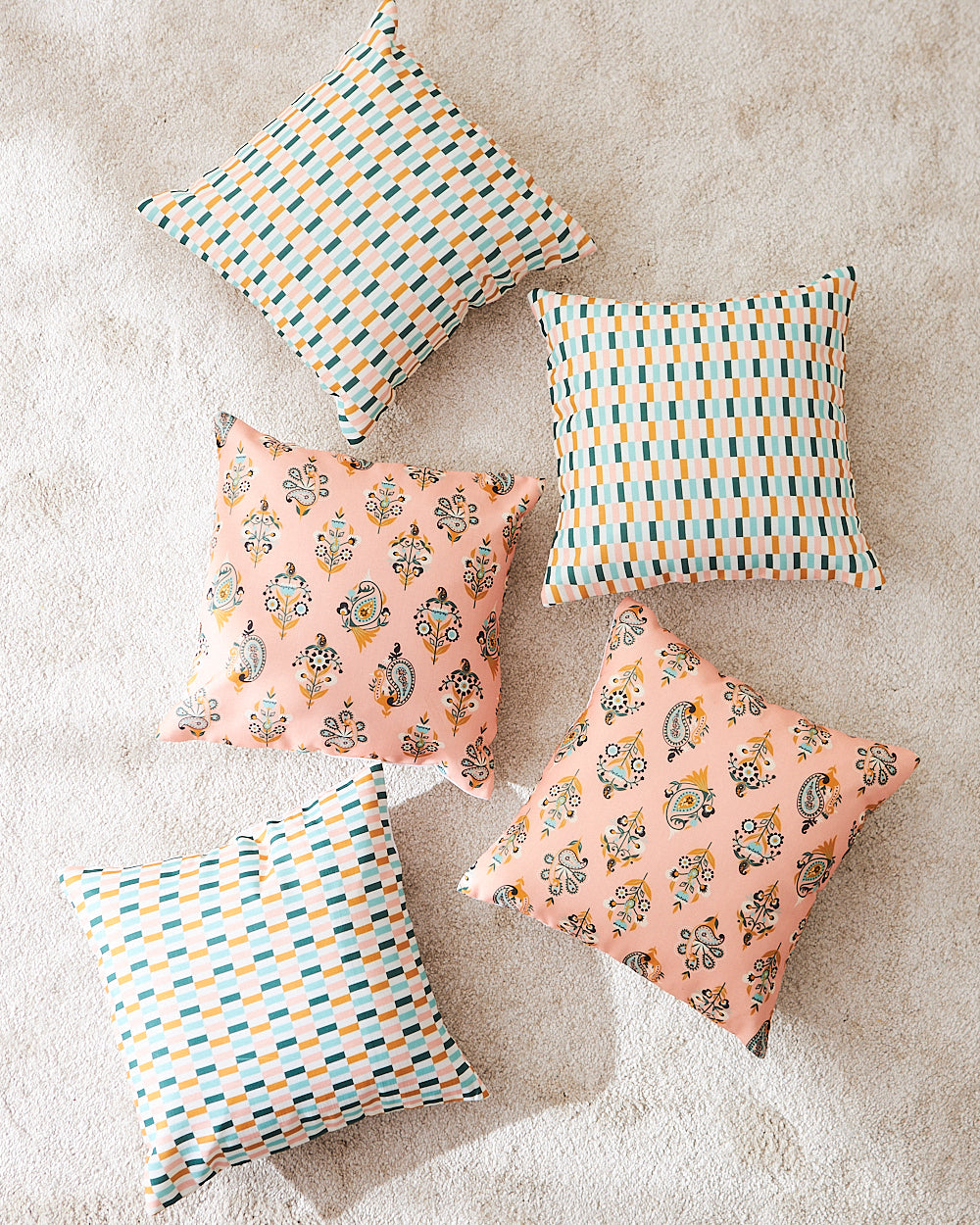 Teal by Chumbak 16" Cushion Covers , Set of 5 Multi color| Zip closure