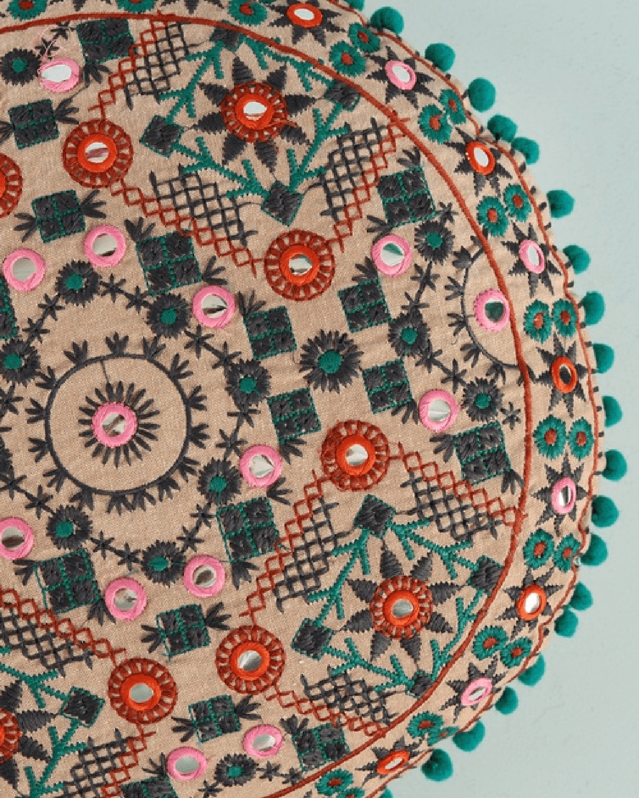 Chumbak 1Kathi Embroidered Round Cushion Cover - Test